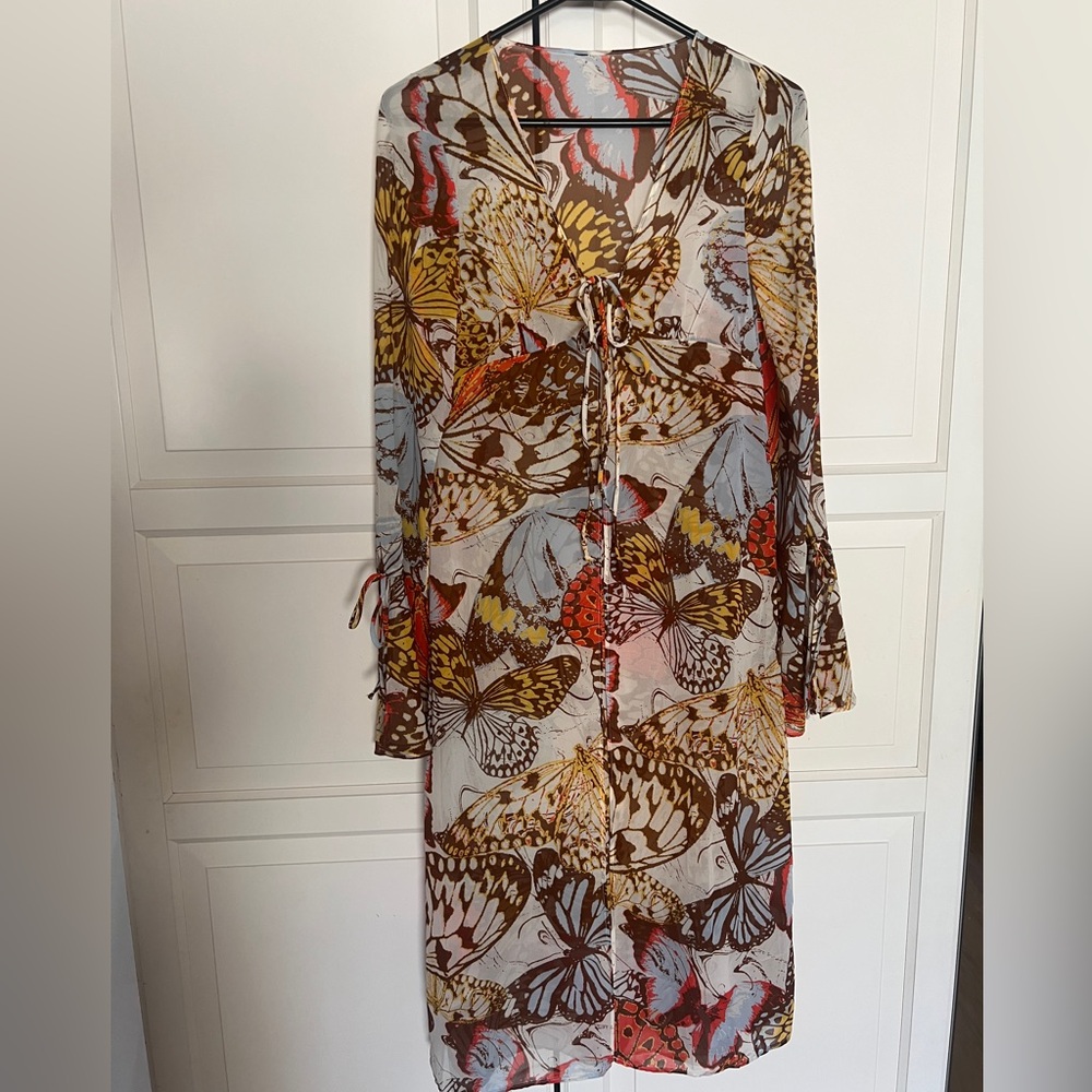 H&M Multicolor Butterfly Print Sheer Duster Size Small